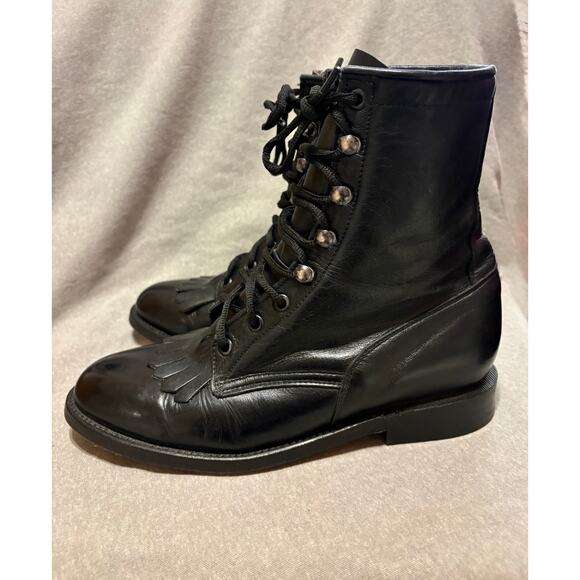Unisex Vintage 80’s Cowtown Western Kiltie LAce Up Leather Cowboy Boots Mens 6.5 main image 5